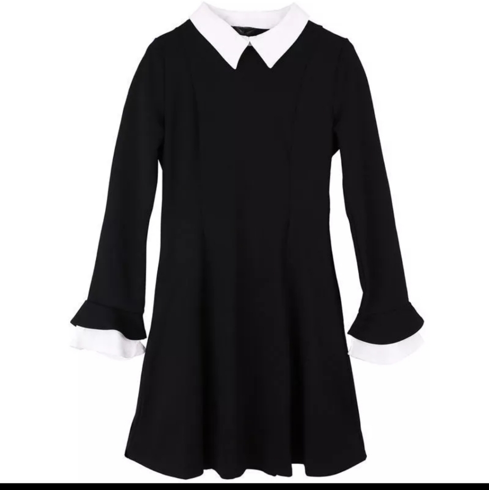 Punk Wednesday Addams Contrast collar dress